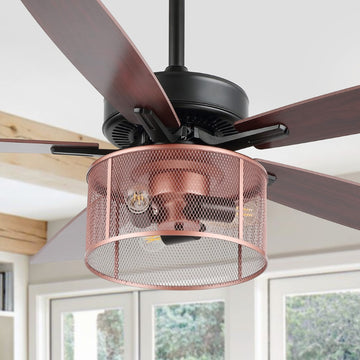 Max 52"  Farmhouse Industrial Iron/Wood Mobile-App/Remote-Controlled LED Ceiling Fan - JONATHAN Y